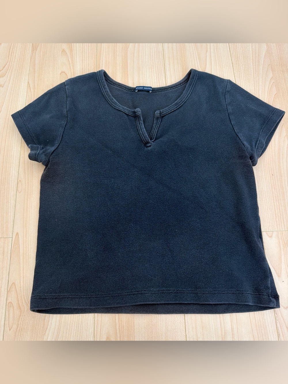 Brandy Melville Black Short Sleeve Notch Neck Crop Top